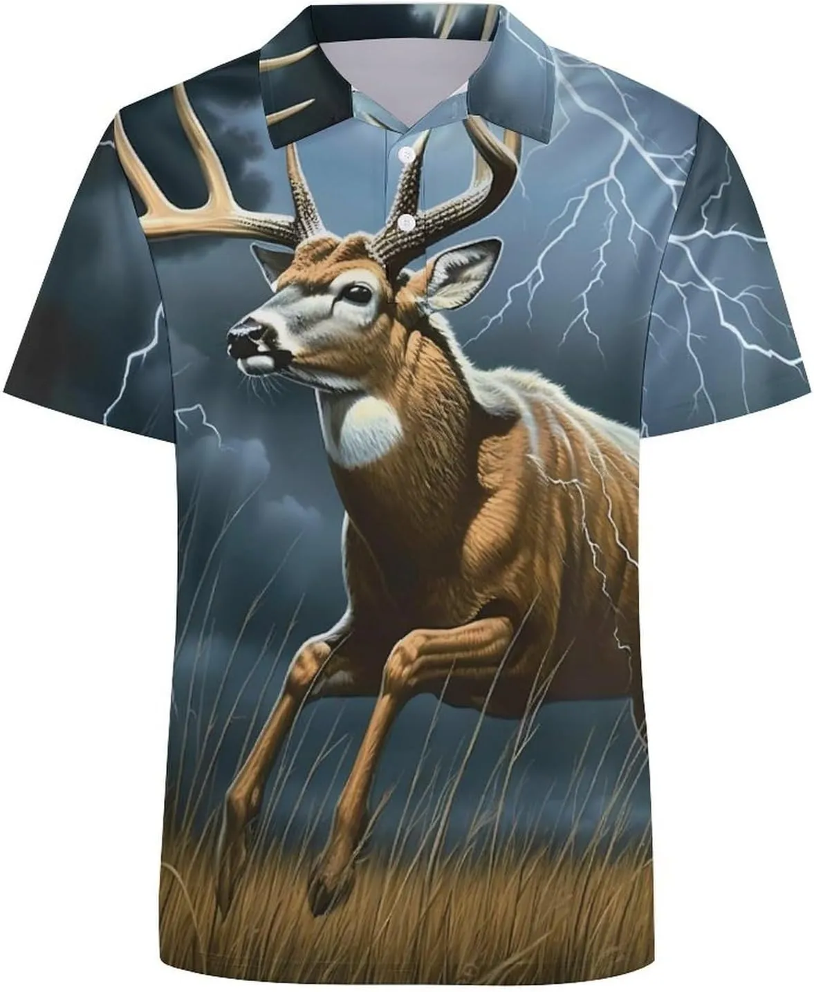 Deer Thunder Mens Short Sleeve Polo Shirts Straight Sports Golf Tennis T-Shirt Quick Dry Long Top