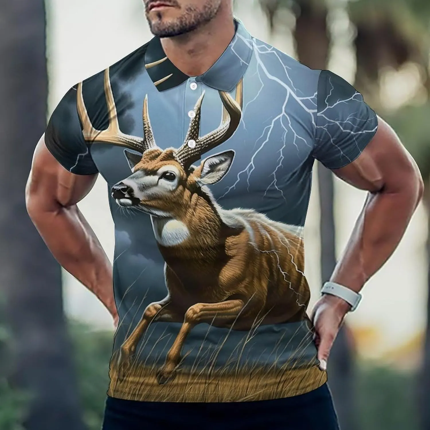 Deer Thunder Mens Short Sleeve Polo Shirts Straight Sports Golf Tennis T-Shirt Quick Dry Long Top