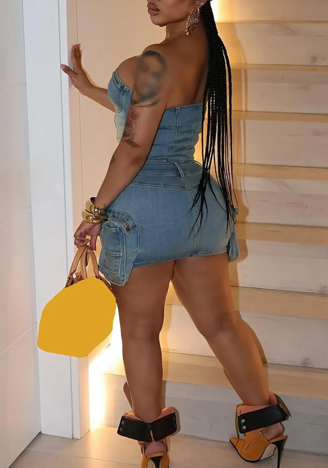 Denim Sets Women 2 Piece Outfits 2025 Summer Button Down Tube Top and High Waisted Mini Skirt Set Party Clubwear