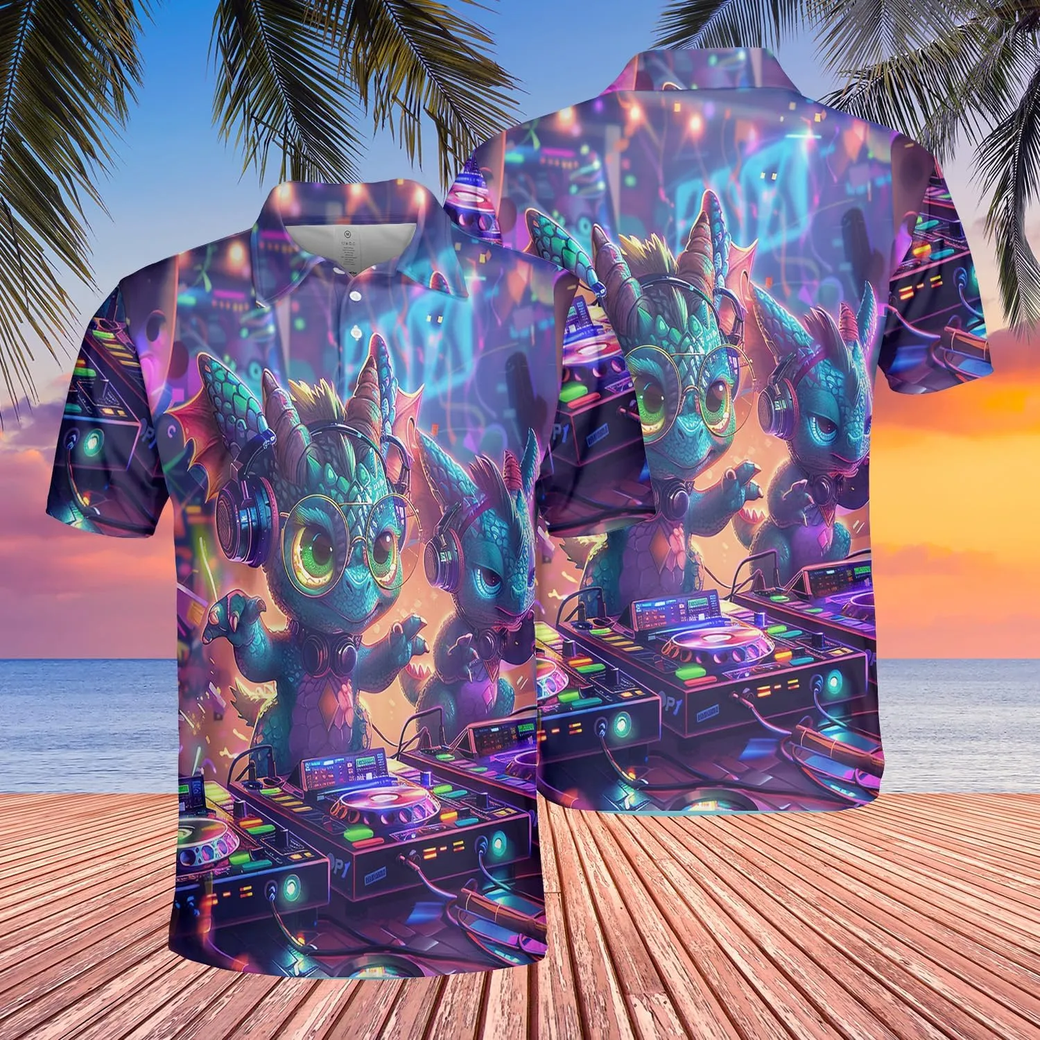 DJ Animals Men's Polo Shirts - Music World Short Sleeve Regular Fit Golf Shirts for Men Series 22