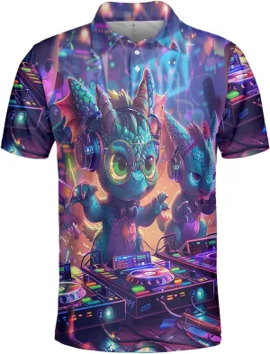 DJ Animals Men's Polo Shirts - Music World Short Sleeve Regular Fit Golf Shirts for Men Series 22
