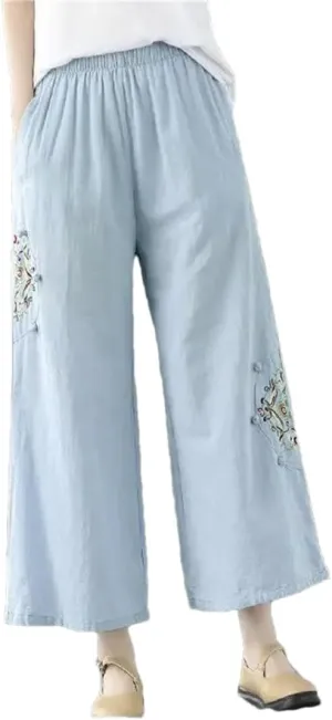 Dndrdhfb Women's High-Waisted Wide-Leg Pants Thin Elastic Band Harem Pants Casual Straight Pants