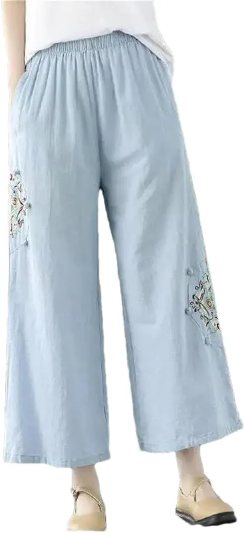 Dndrdhfb Women's High-Waisted Wide-Leg Pants Thin Elastic Band Harem Pants Casual Straight Pants