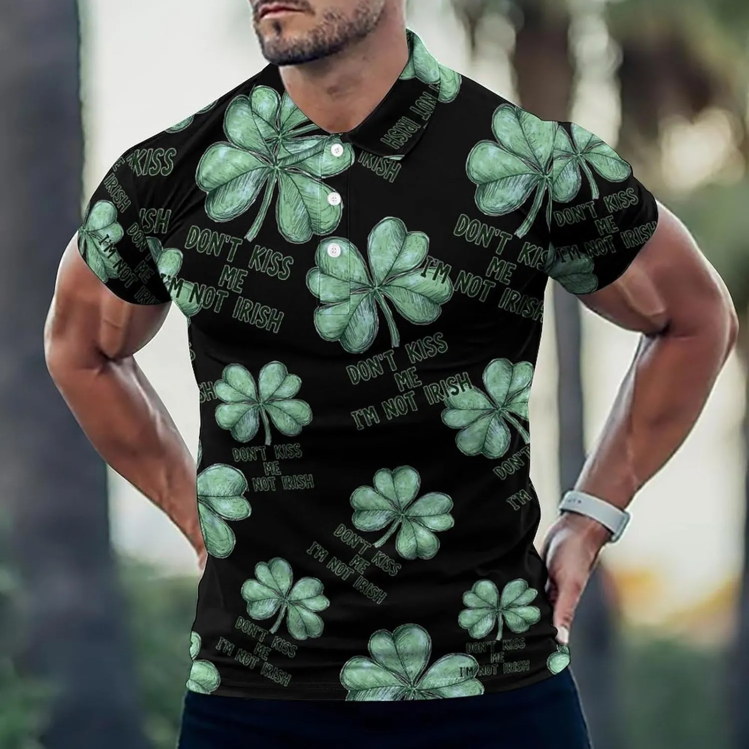Don't Kiss Me I'm Not Irish Mens Polo Shirts Quick Dry Short Sleeve T-shirts Slim Tennis Collared Tees Tops