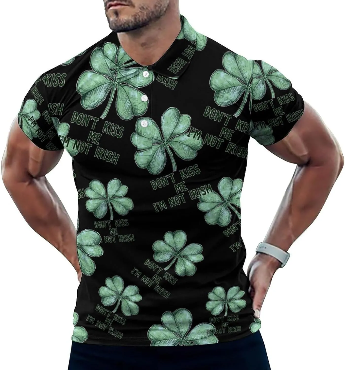Don't Kiss Me I'm Not Irish Mens Polo Shirts Quick Dry Short Sleeve T-shirts Slim Tennis Collared Tees Tops