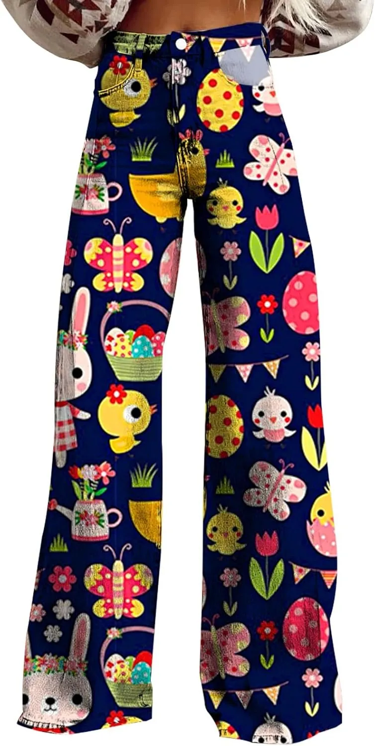 Easter Jeans Women 2025 Mid Rise Barrel Jeans for Women Wide Leg Loose Y2K Baggy Jeans Denim Pants with Pockets