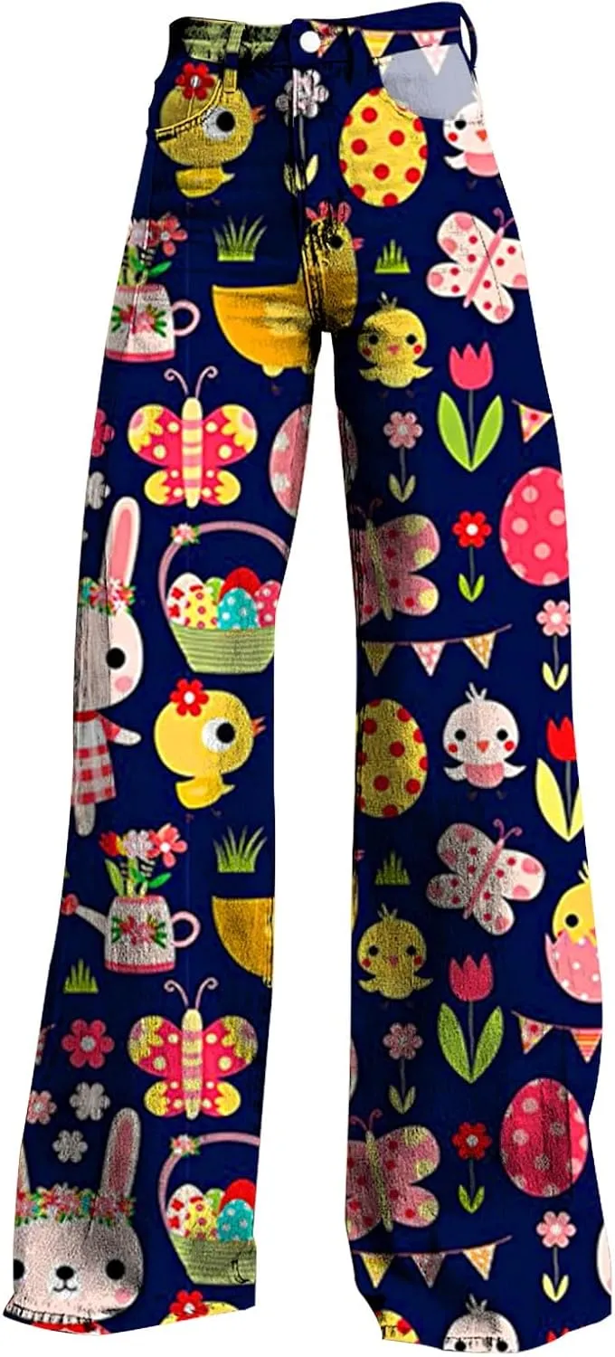 Easter Jeans Women 2025 Mid Rise Barrel Jeans for Women Wide Leg Loose Y2K Baggy Jeans Denim Pants with Pockets