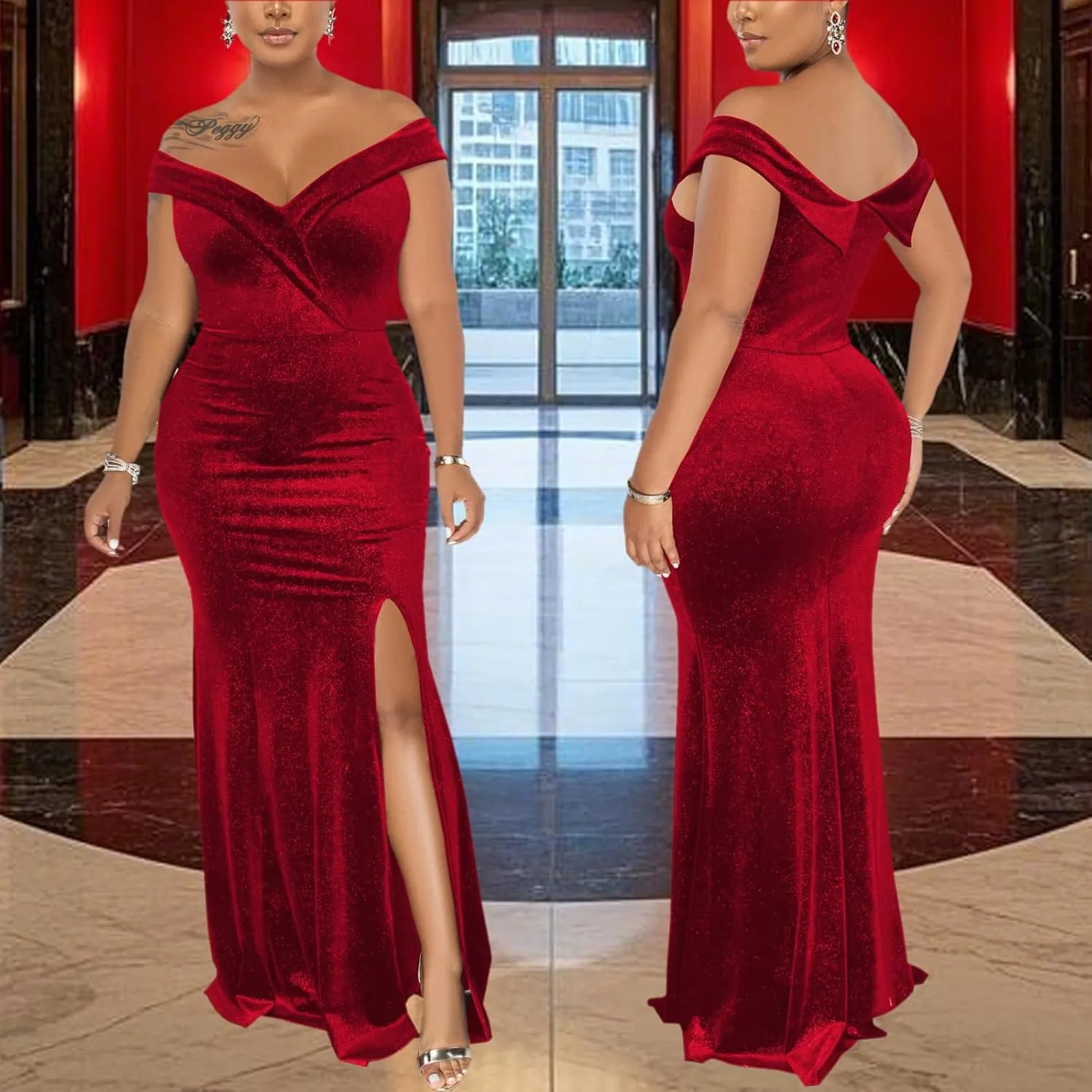 Elegant Off Shoulder Mermaid Bodycon Maxi Dress for Women Sexy Wedding Ruched Evening Gown Prom Cocktail Party Dress