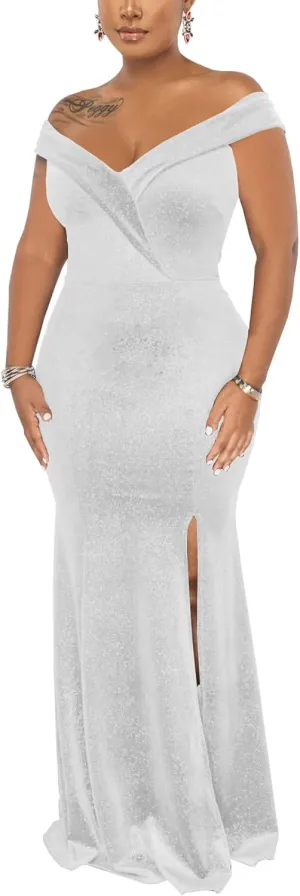Elegant Off Shoulder Mermaid Bodycon Maxi Dress for Women Sexy Wedding Ruched Evening Gown Prom Cocktail Party Dress