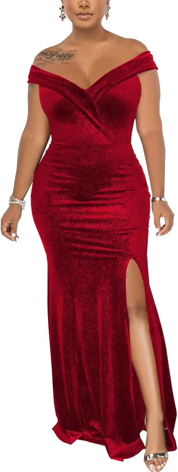 Elegant Off Shoulder Mermaid Bodycon Maxi Dress for Women Sexy Wedding Ruched Evening Gown Prom Cocktail Party Dress