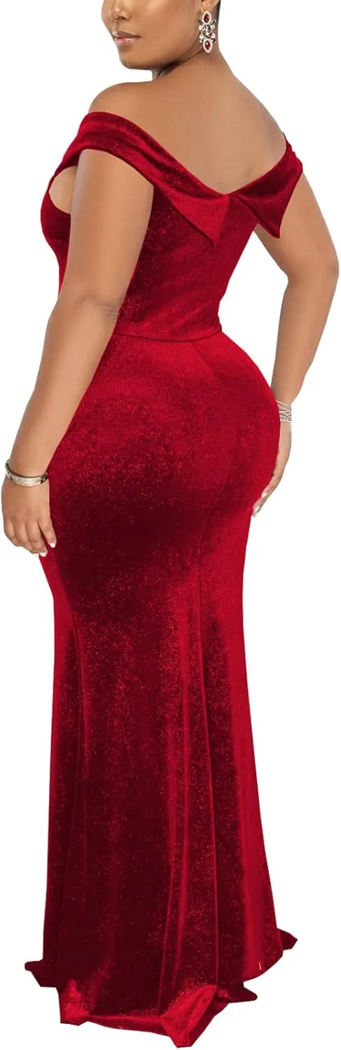 Elegant Off Shoulder Mermaid Bodycon Maxi Dress for Women Sexy Wedding Ruched Evening Gown Prom Cocktail Party Dress