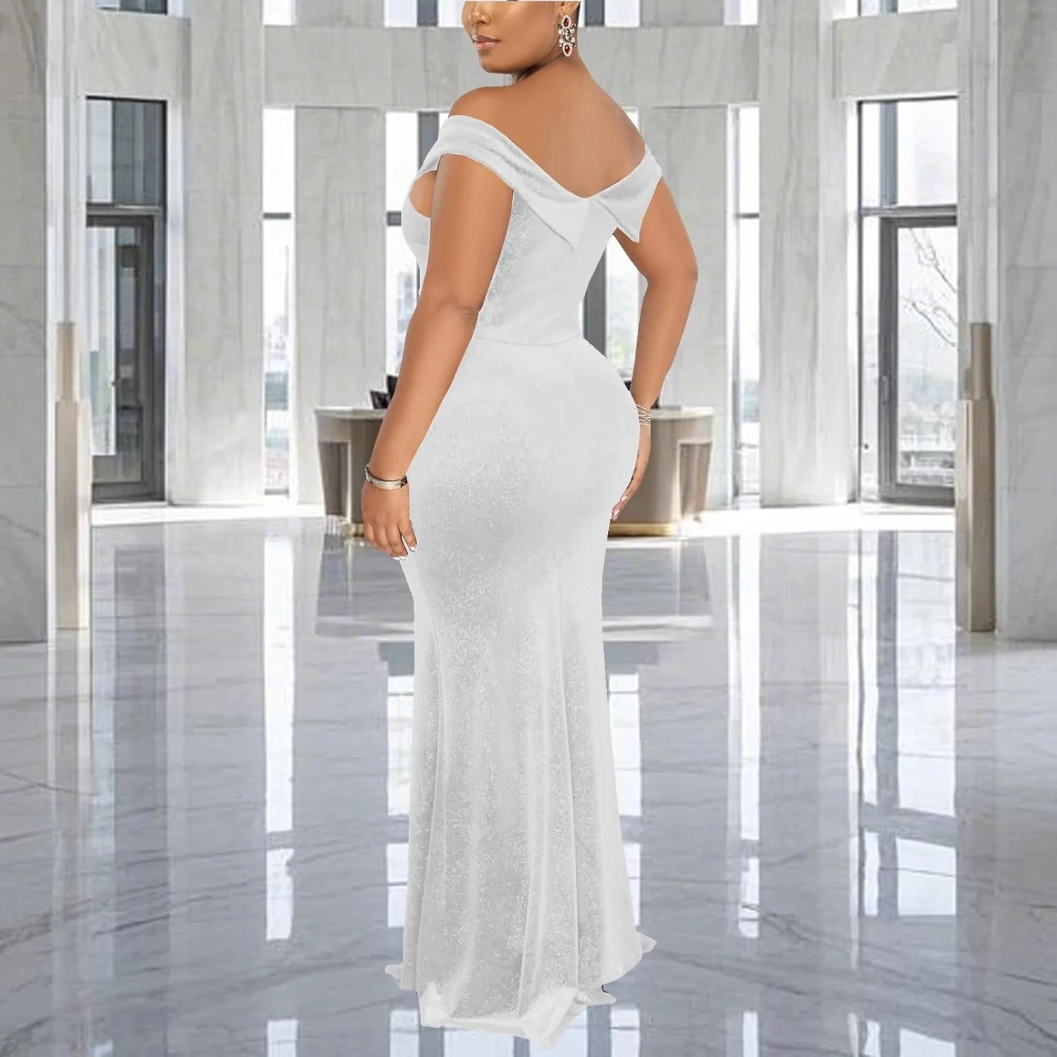 Elegant Off Shoulder Mermaid Bodycon Maxi Dress for Women Sexy Wedding Ruched Evening Gown Prom Cocktail Party Dress