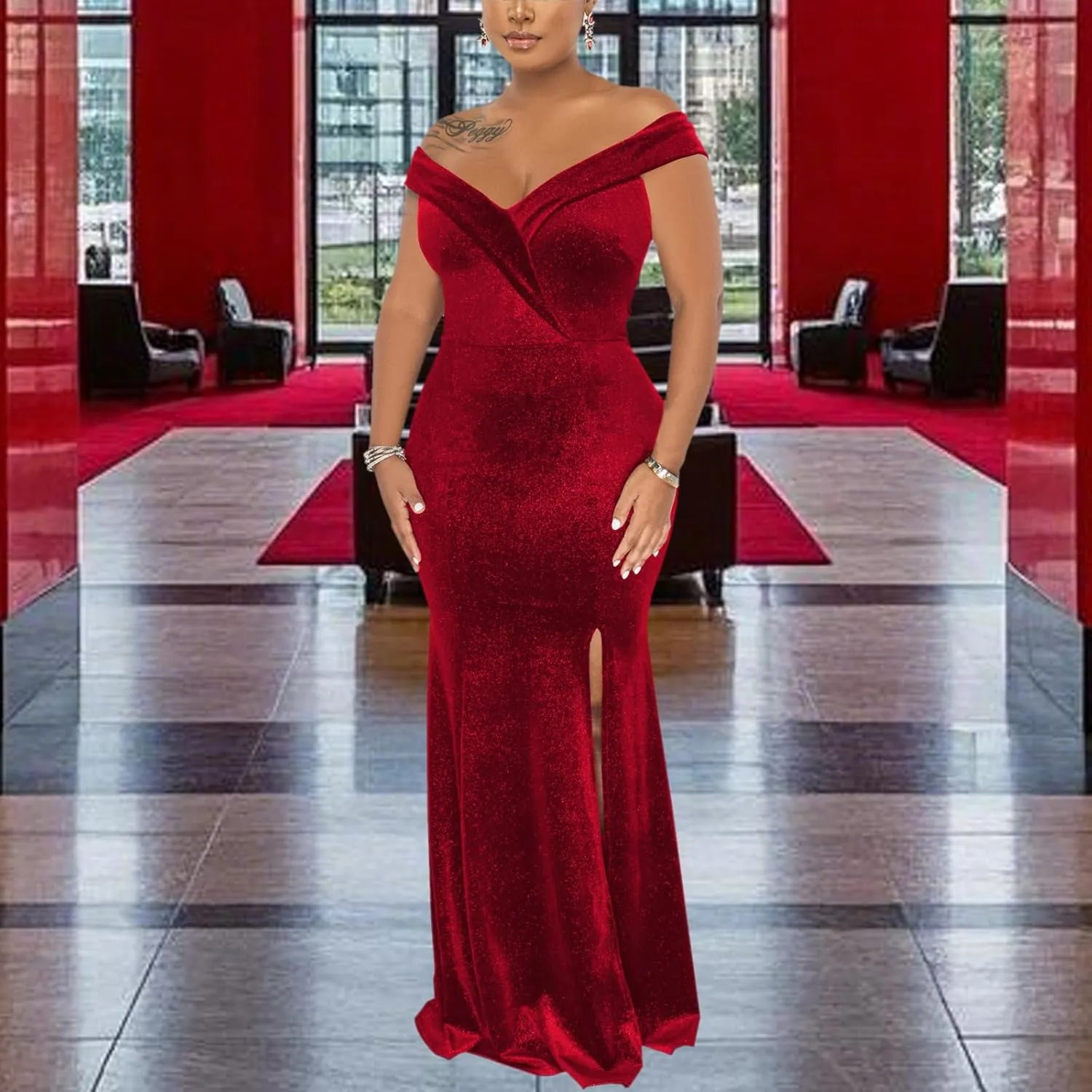 Elegant Off Shoulder Mermaid Bodycon Maxi Dress for Women Sexy Wedding Ruched Evening Gown Prom Cocktail Party Dress