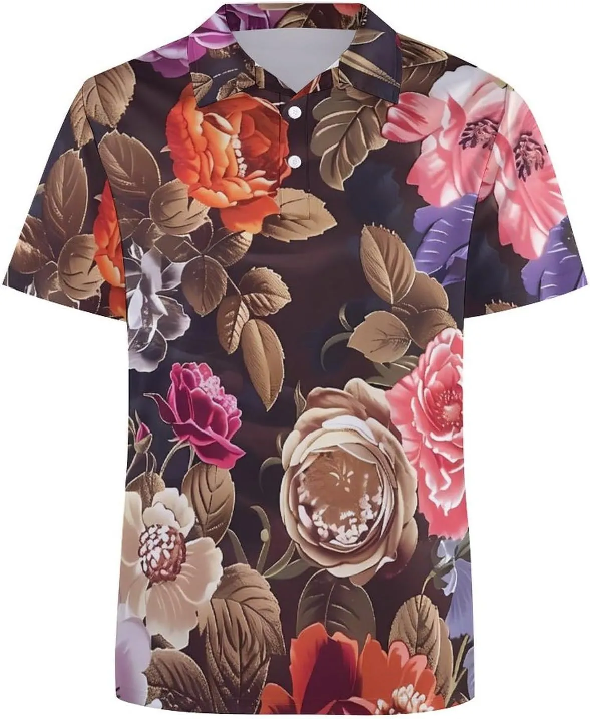 Elegant Roses Floral Pattern Mens Polo Shirts Quick Dry Short Sleeve T-shirts Slim Tennis Collared Tees Tops