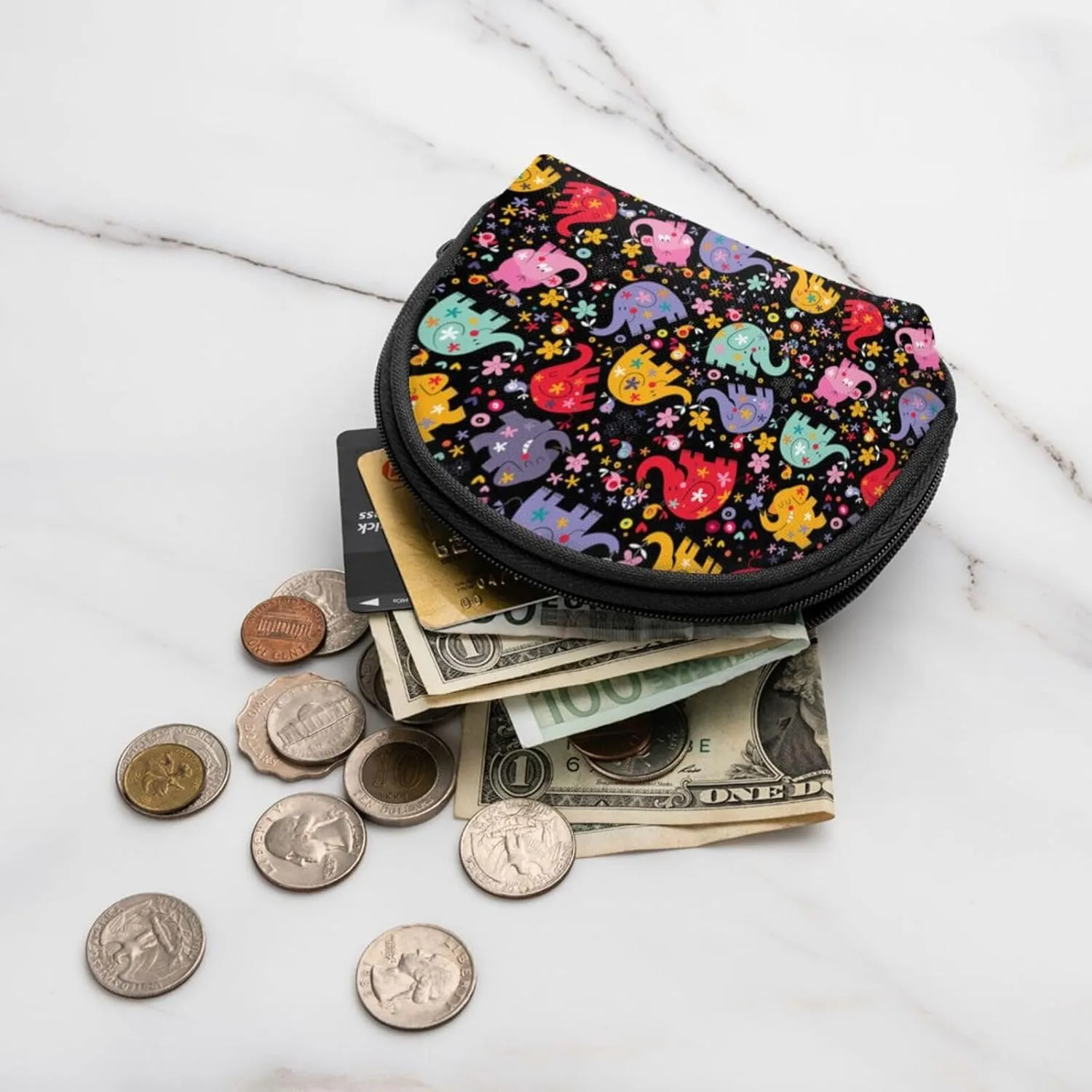 Elephant Coin Purse Mini Wallet Change Pouch Key Holder Zipper Small Cosmetic Makeup Storage Bags
