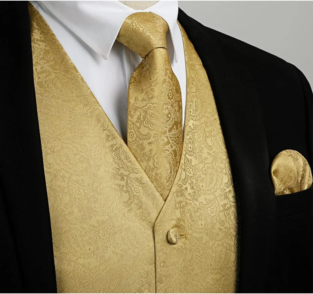 Enlision Suit Vest for Men Formal Paisley Mens Vests Dress Tie and Pocket Square Cufflinks Set Waistcoat Wedding Business