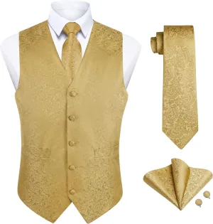 Enlision Suit Vest for Men Formal Paisley Mens Vests Dress Tie and Pocket Square Cufflinks Set Waistcoat Wedding Business