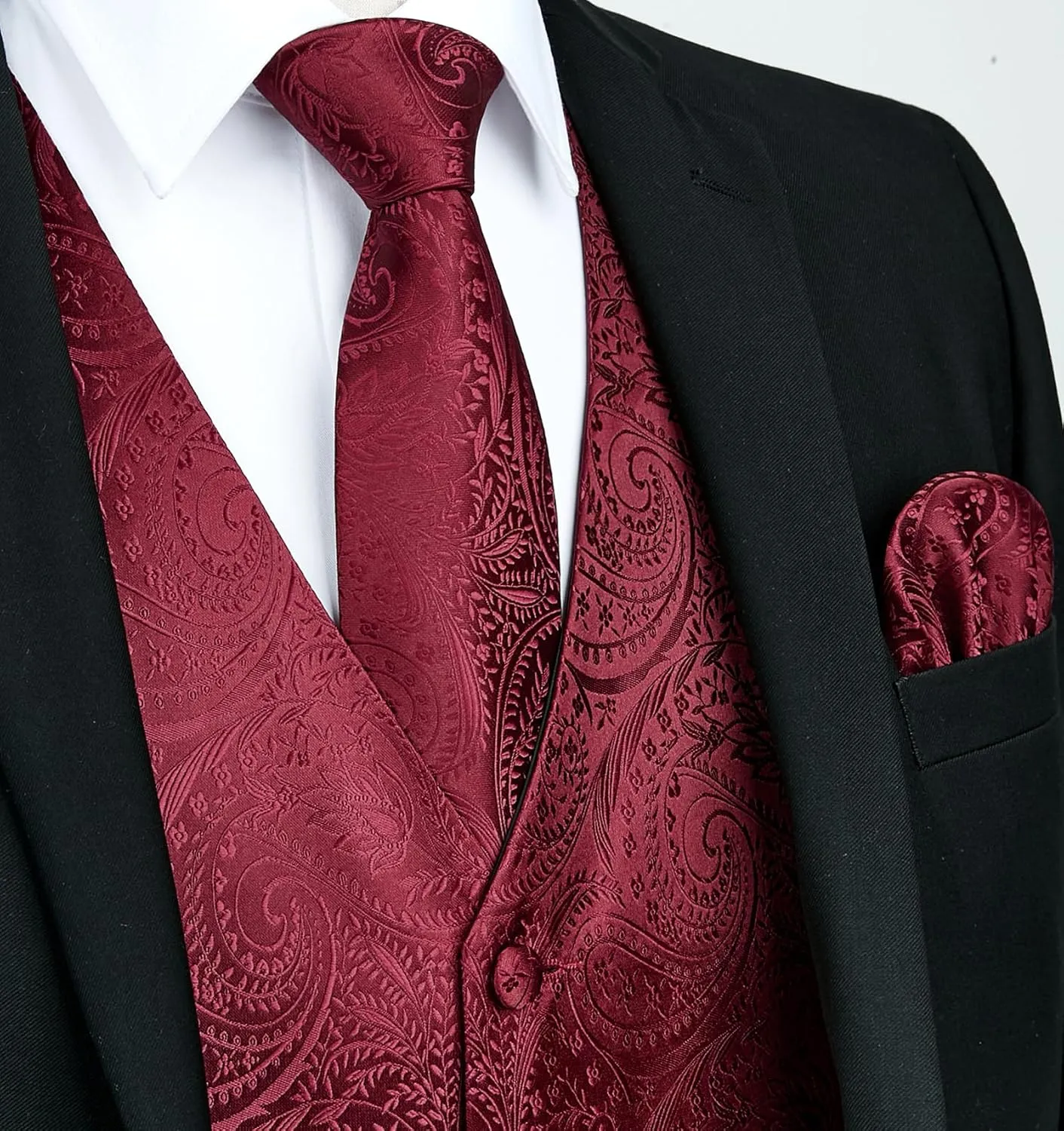 Enlision Suit Vest for Men Formal Paisley Mens Vests Dress Tie and Pocket Square Cufflinks Set Waistcoat Wedding Business
