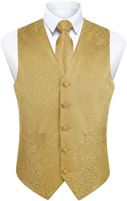 Enlision Suit Vest for Men Formal Paisley Mens Vests Dress Tie and Pocket Square Cufflinks Set Waistcoat Wedding Business