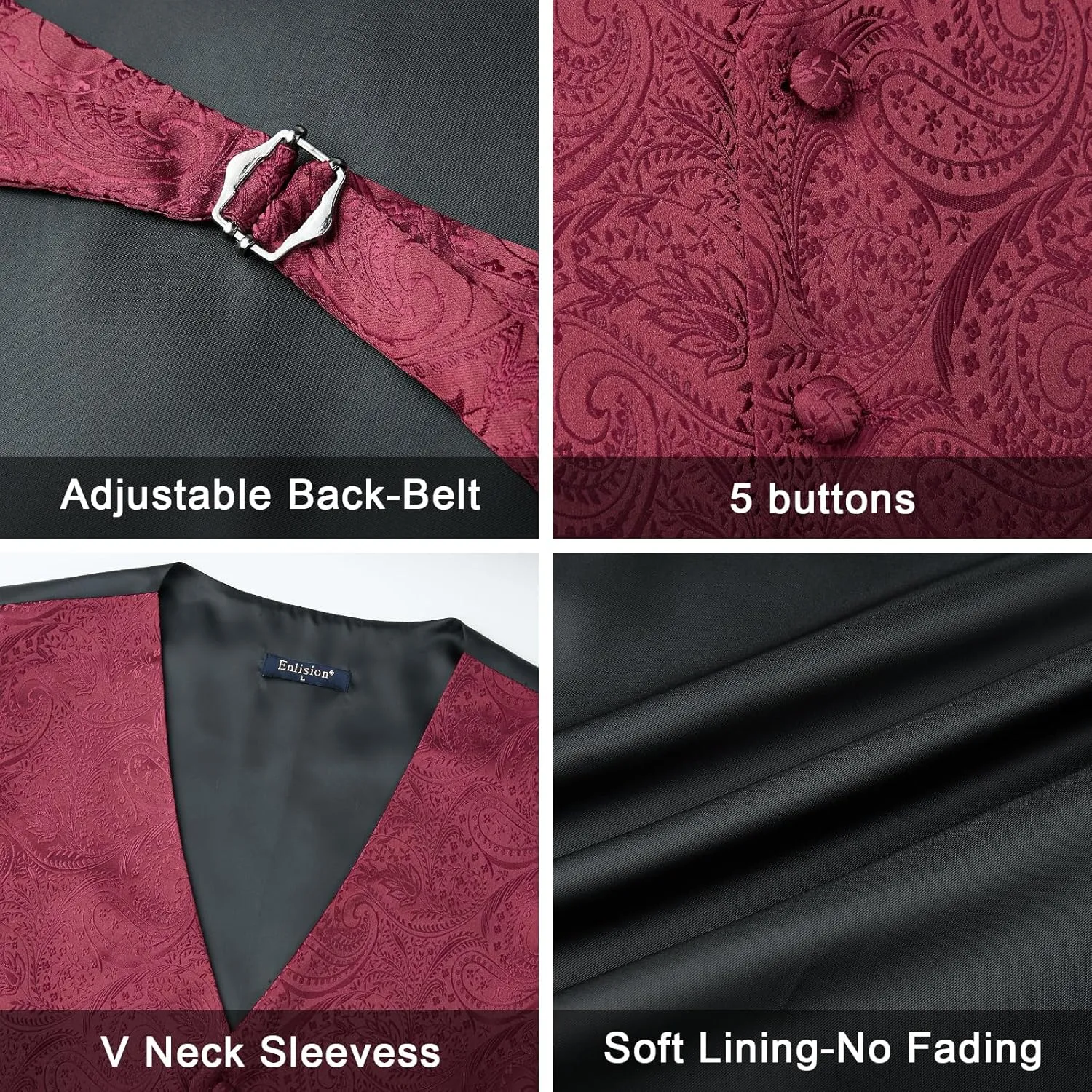 Enlision Suit Vest for Men Formal Paisley Mens Vests Dress Tie and Pocket Square Cufflinks Set Waistcoat Wedding Business