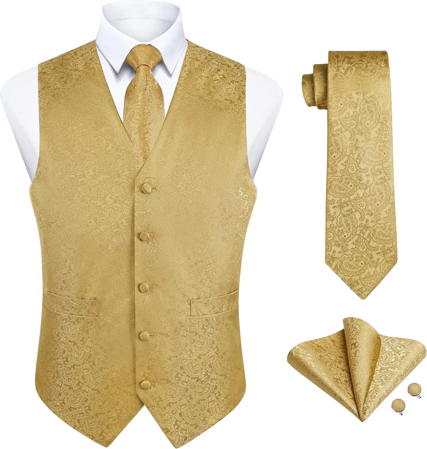 Enlision Suit Vest for Men Formal Paisley Mens Vests Dress Tie and Pocket Square Cufflinks Set Waistcoat Wedding Business