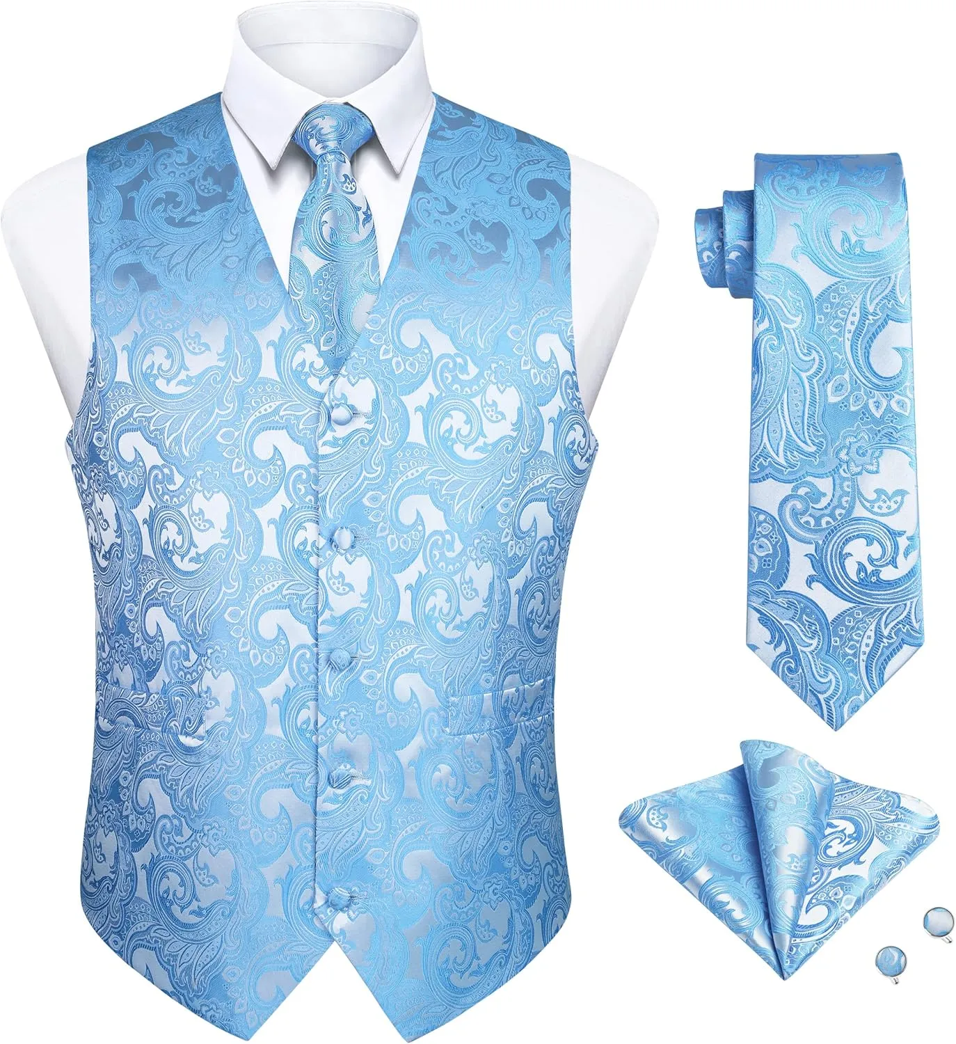Enlision Suit Vest for Men Formal Paisley Mens Vests Dress Tie and Pocket Square Cufflinks Set Waistcoat Wedding Business