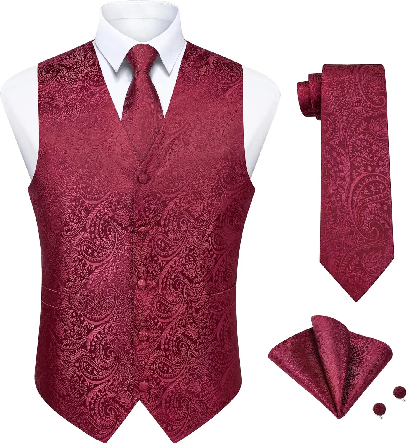 Enlision Suit Vest for Men Formal Paisley Mens Vests Dress Tie and Pocket Square Cufflinks Set Waistcoat Wedding Business