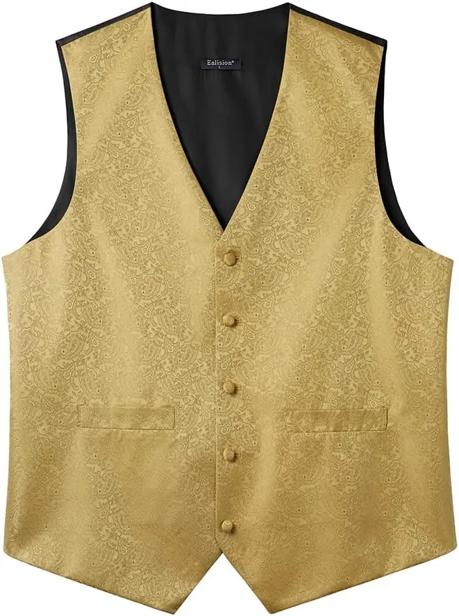 Enlision Suit Vest for Men Formal Paisley Mens Vests Dress Tie and Pocket Square Cufflinks Set Waistcoat Wedding Business