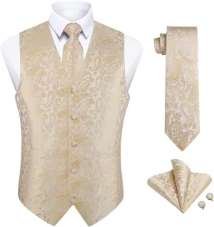 Enlision Suit Vest for Men Formal Paisley Mens Vests Dress Tie and Pocket Square Cufflinks Set Waistcoat Wedding Business