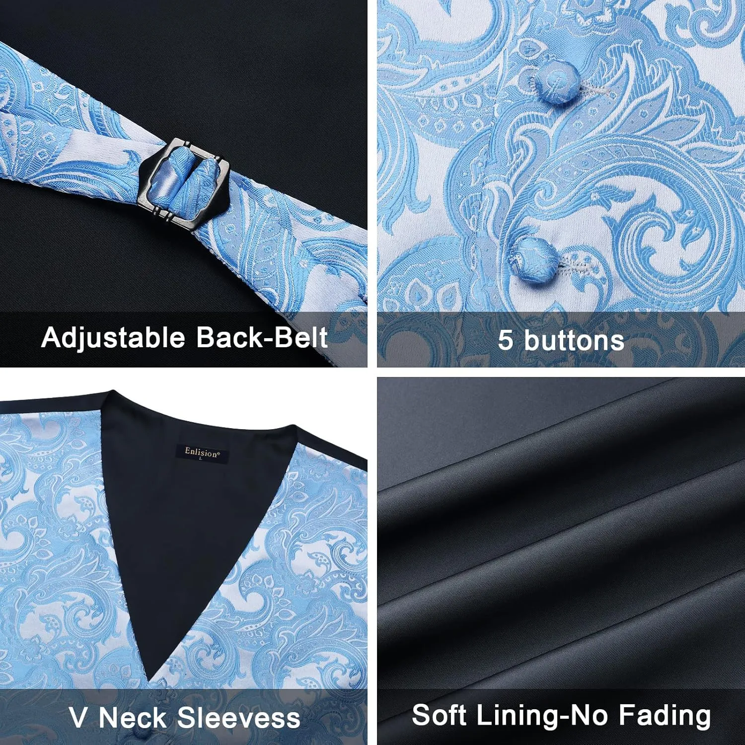 Enlision Suit Vest for Men Formal Paisley Mens Vests Dress Tie and Pocket Square Cufflinks Set Waistcoat Wedding Business
