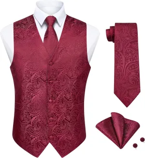 Enlision Suit Vest for Men Formal Paisley Mens Vests Dress Tie and Pocket Square Cufflinks Set Waistcoat Wedding Business