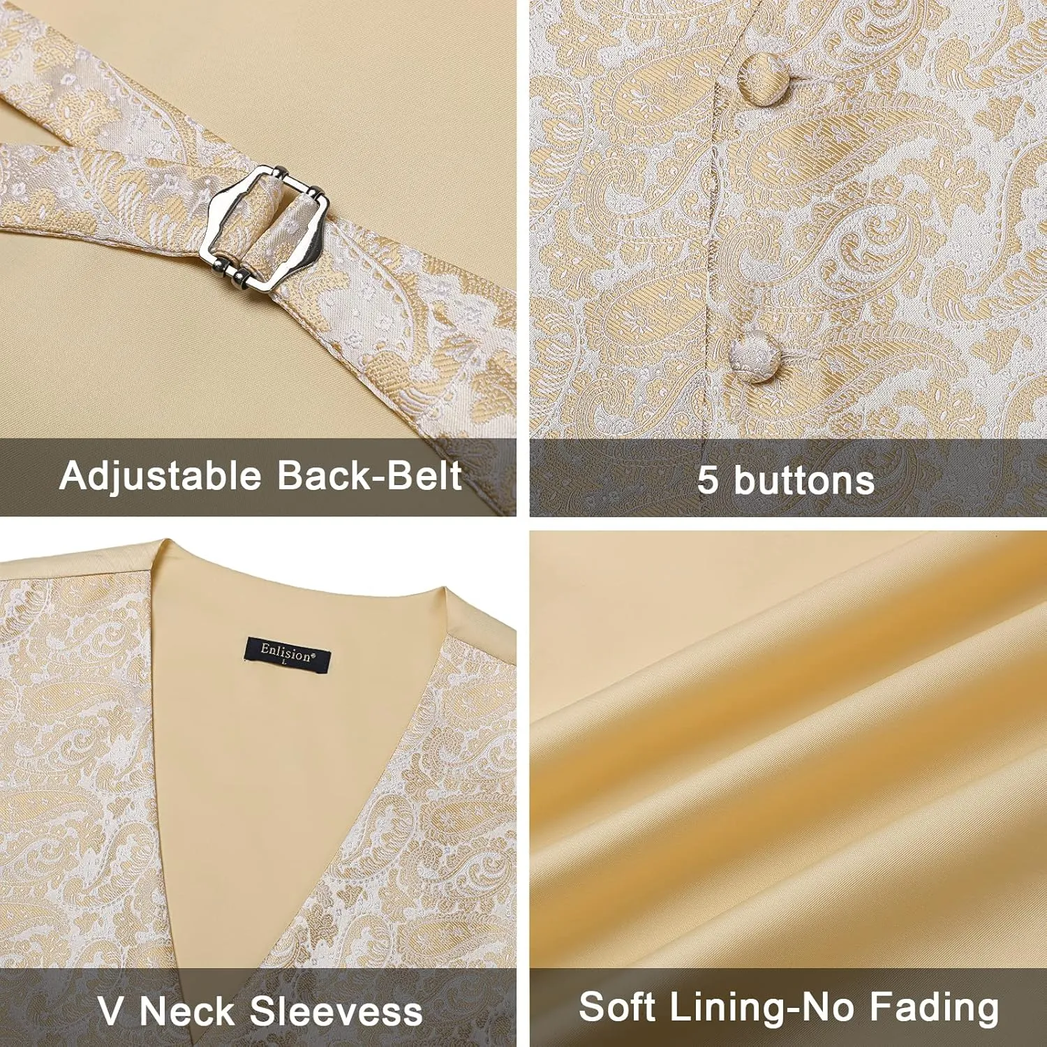 Enlision Suit Vest for Men Formal Paisley Mens Vests Dress Tie and Pocket Square Cufflinks Set Waistcoat Wedding Business