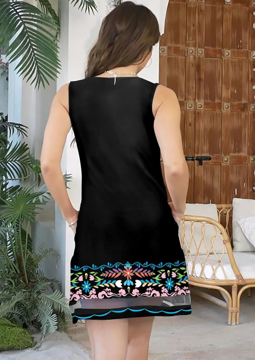 ETCYY NEW Summer Dresses for Women 2025 Seashell Edge V Neck Sleeveless Sundresses Beach Cover Ups Tank Dress with Pockets