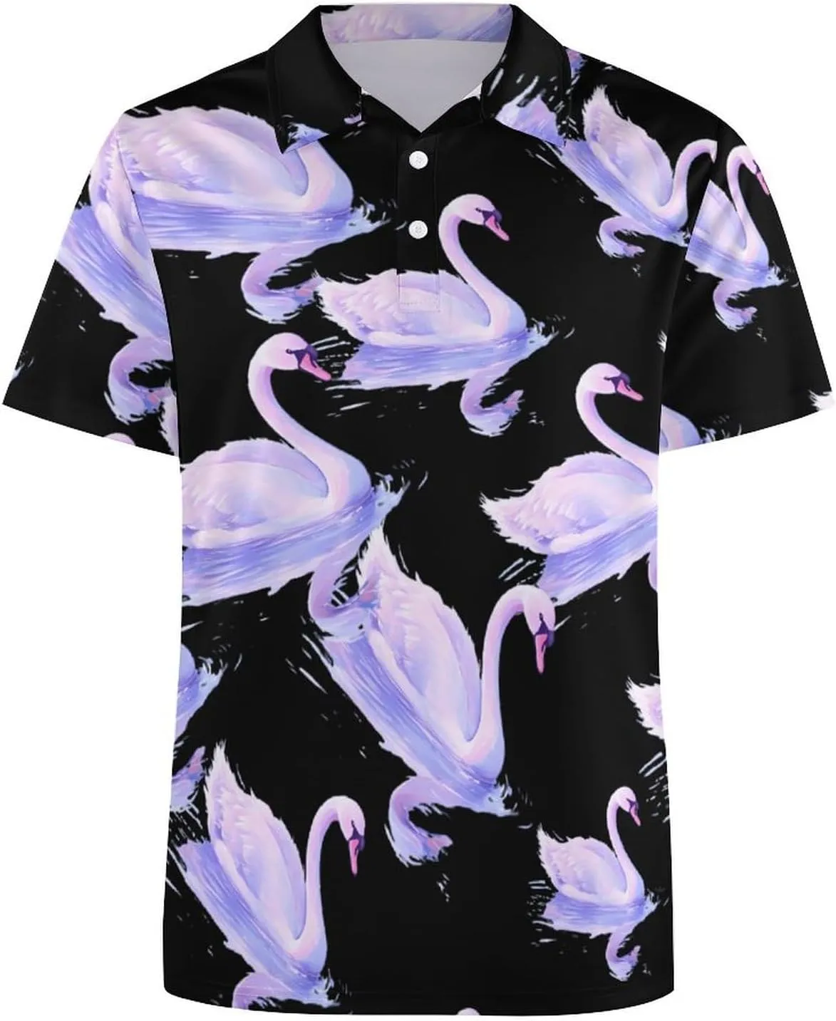 Fantasy Swan And Reflection Mens Polo Shirts Quick Dry Short Sleeve T-shirts Slim Tennis Collared Tees Tops