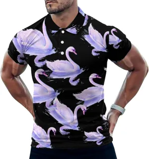 Fantasy Swan And Reflection Mens Polo Shirts Quick Dry Short Sleeve T-shirts Slim Tennis Collared Tees Tops