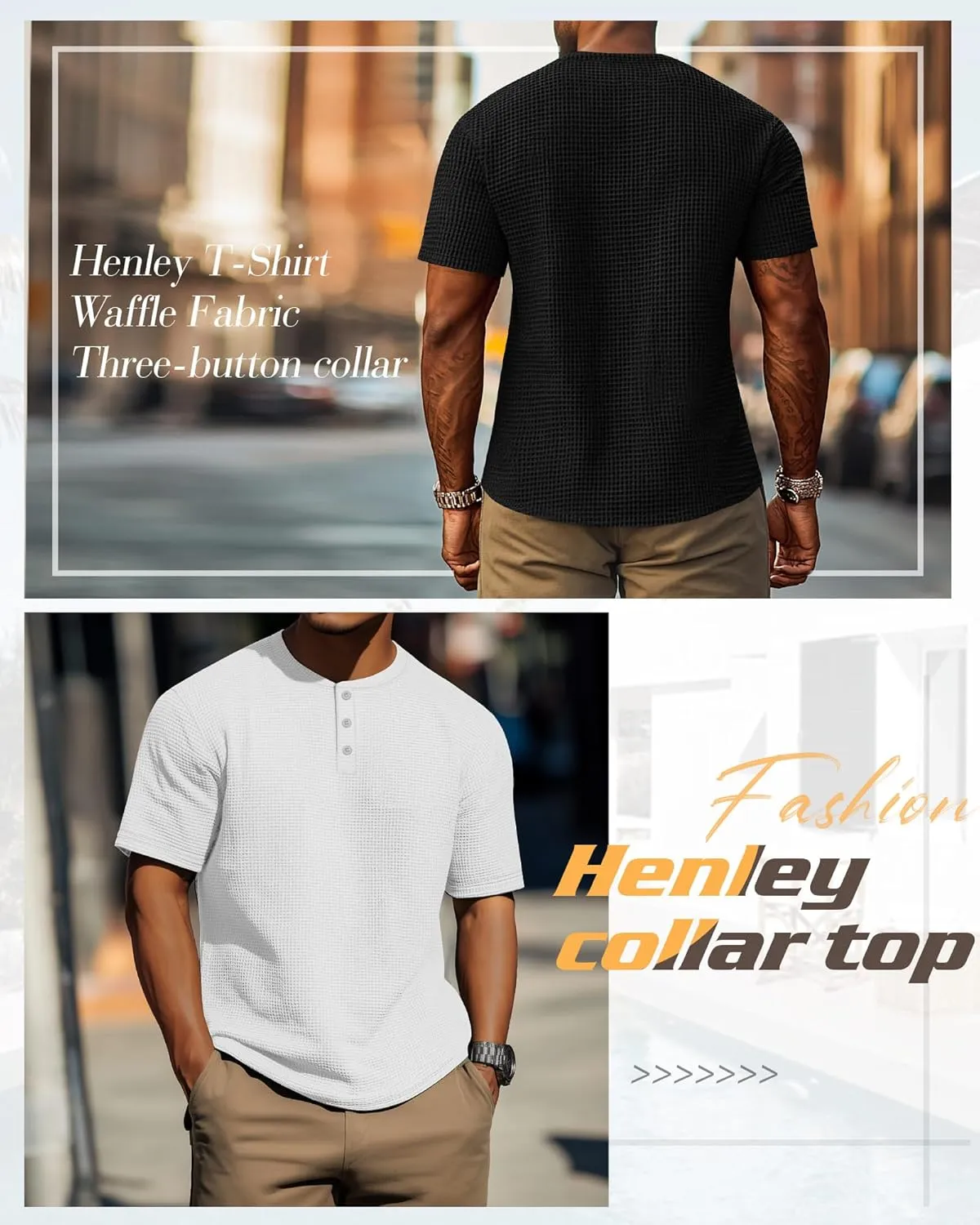 Ficerd 3 Pack Men's Waffle Henley Shirts, Short Sleeve Tees Cotton Summer Casual T-Shirts Knitted Pullover Tops 2025