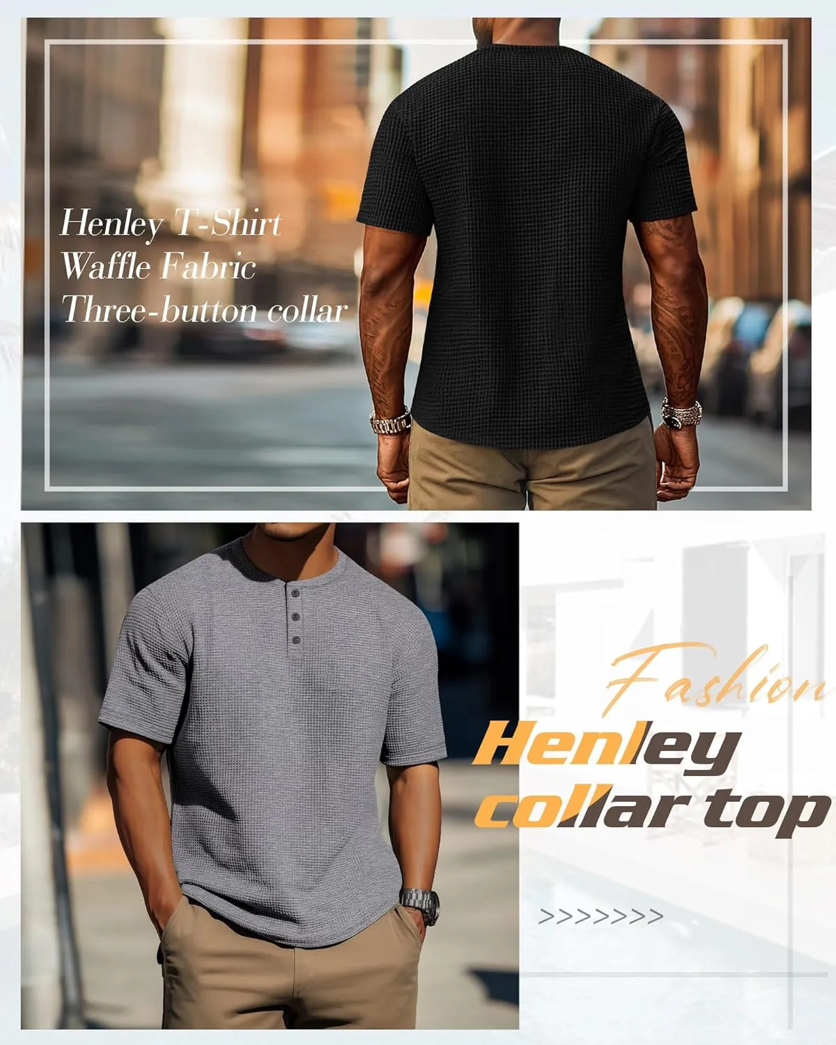 Ficerd 3 Pack Men's Waffle Henley Shirts, Short Sleeve Tees Cotton Summer Casual T-Shirts Knitted Pullover Tops 2025