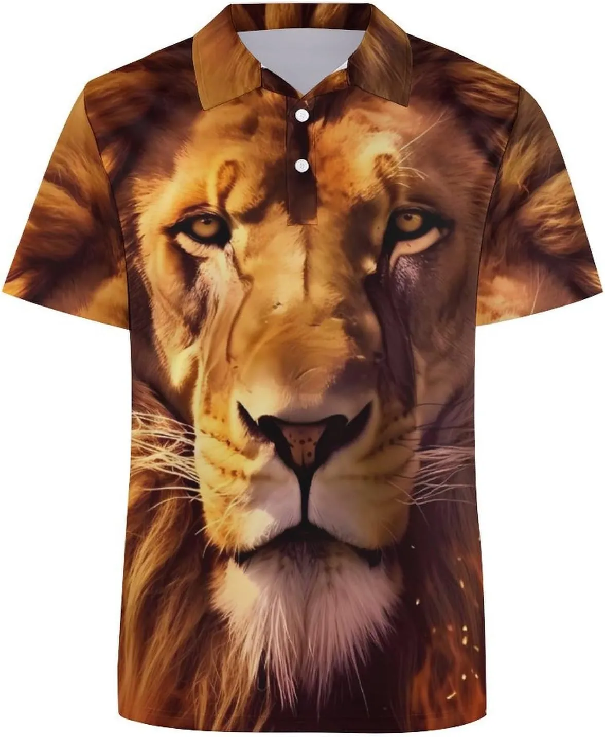 Fire Lion Burning Flame Mens Short Sleeve Polo Shirts Straight Sports Golf Tennis T-Shirt Quick Dry Long Top