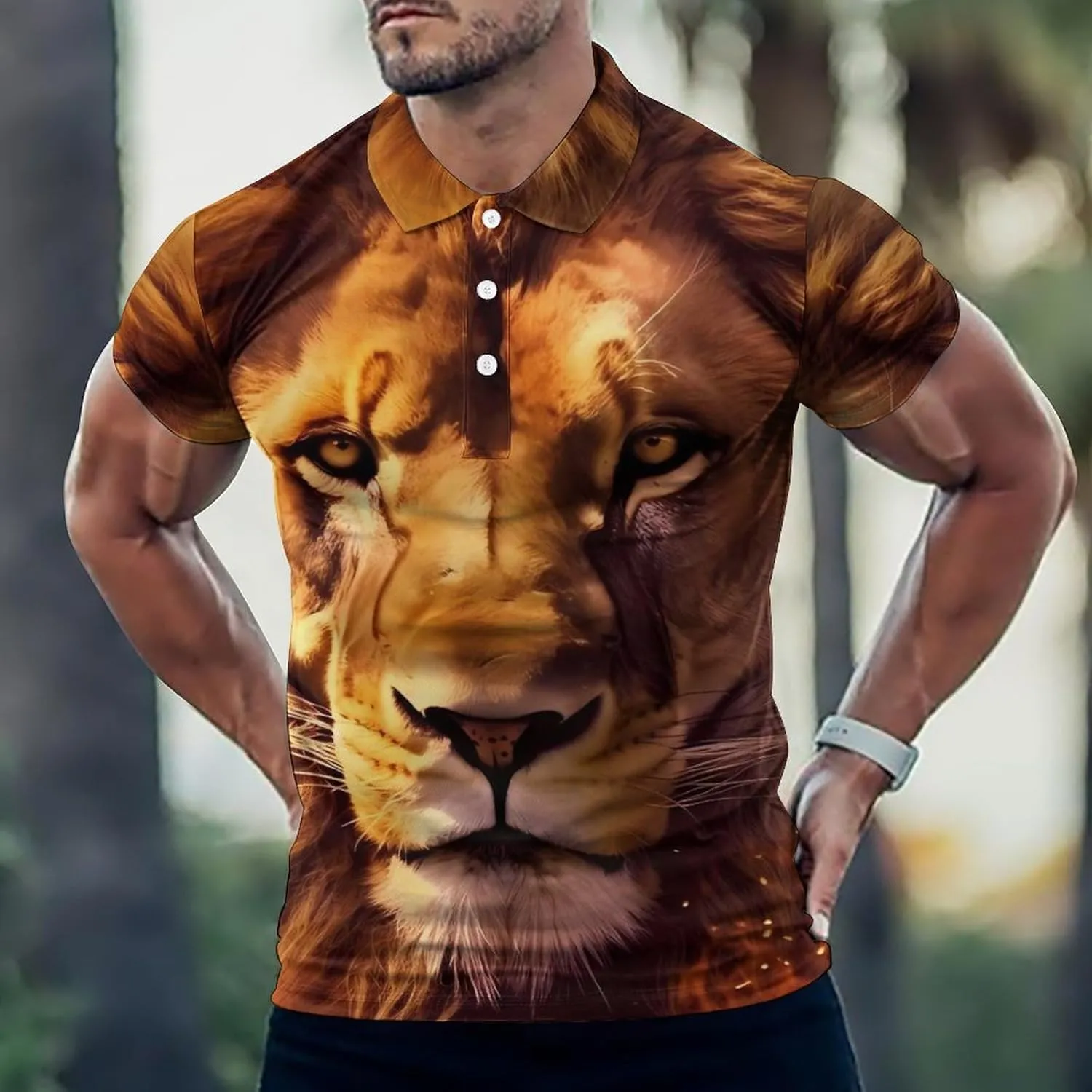 Fire Lion Burning Flame Mens Short Sleeve Polo Shirts Straight Sports Golf Tennis T-Shirt Quick Dry Long Top