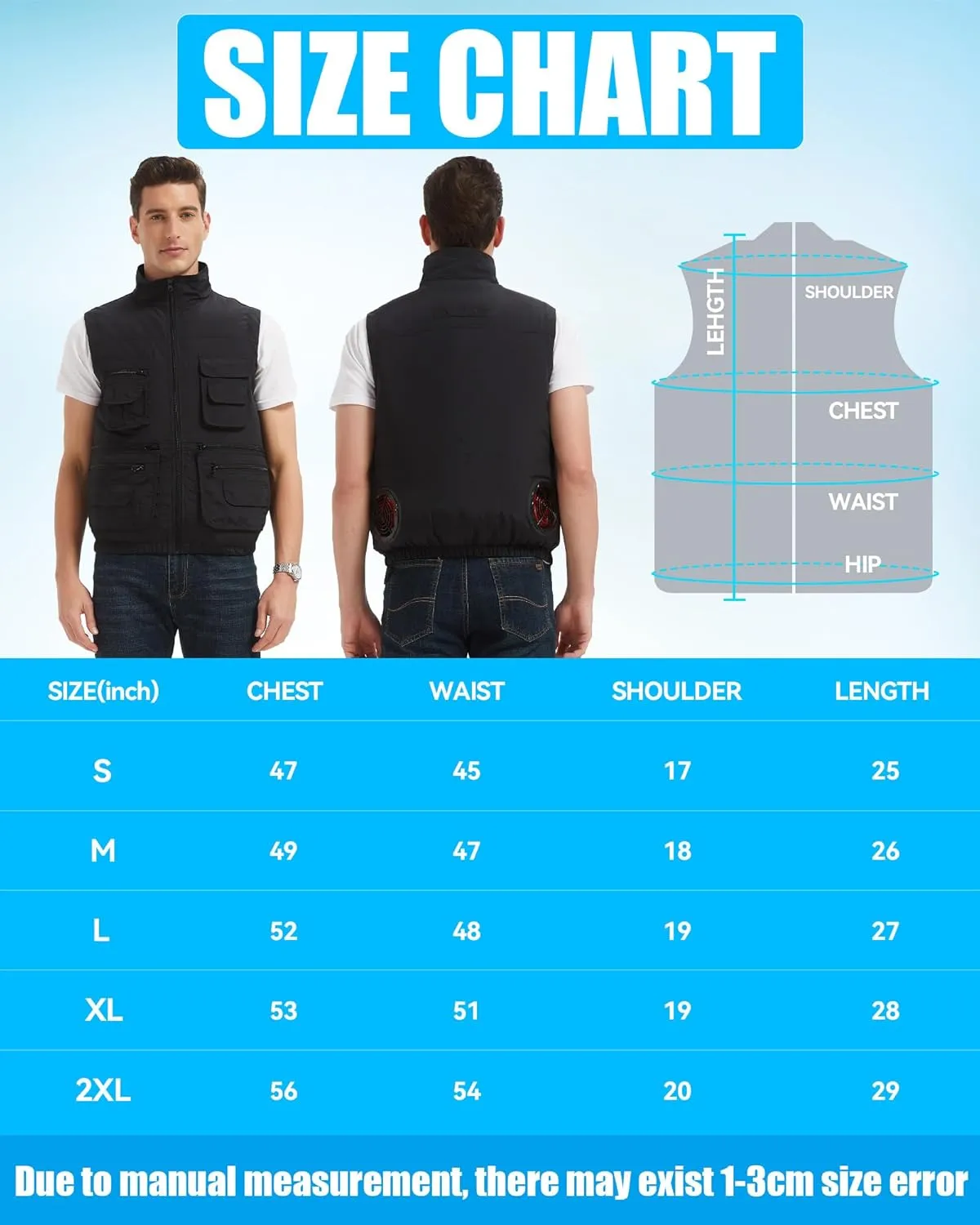 Fishing Cooling Vest Jacket with 2 Fans - 21V Air Conditioner Fan Vests for Men and Women, With 20000mAh Battery