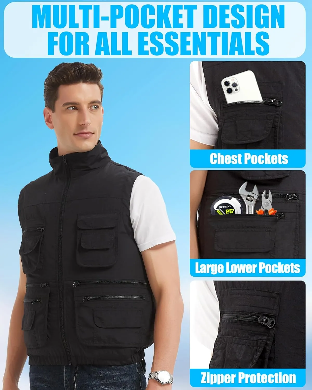 Fishing Cooling Vest Jacket with 2 Fans - 21V Air Conditioner Fan Vests for Men and Women, With 20000mAh Battery