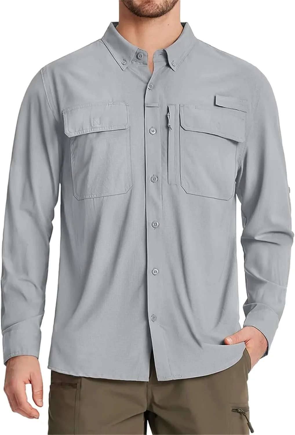 Fishing Shirts Men's Quick Dry Long Sleeve Shirts Mesh Breathable Hiking Work Cargo Shirts