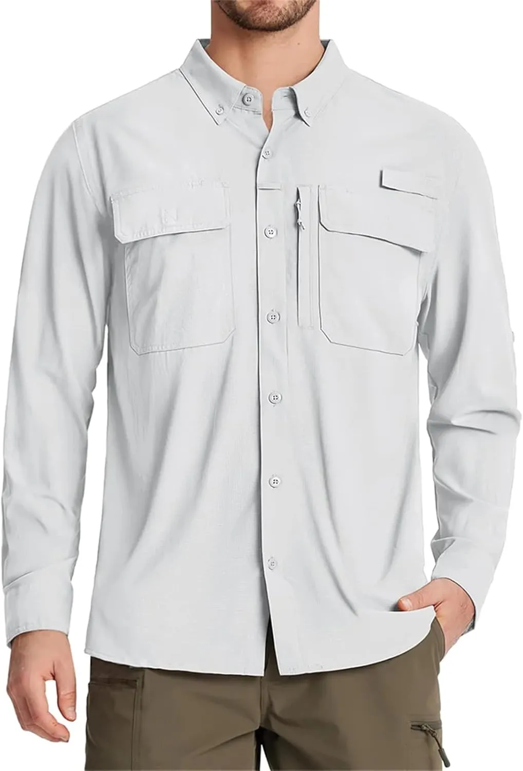 Fishing Shirts Men's Quick Dry Long Sleeve Shirts Mesh Breathable Hiking Work Cargo Shirts
