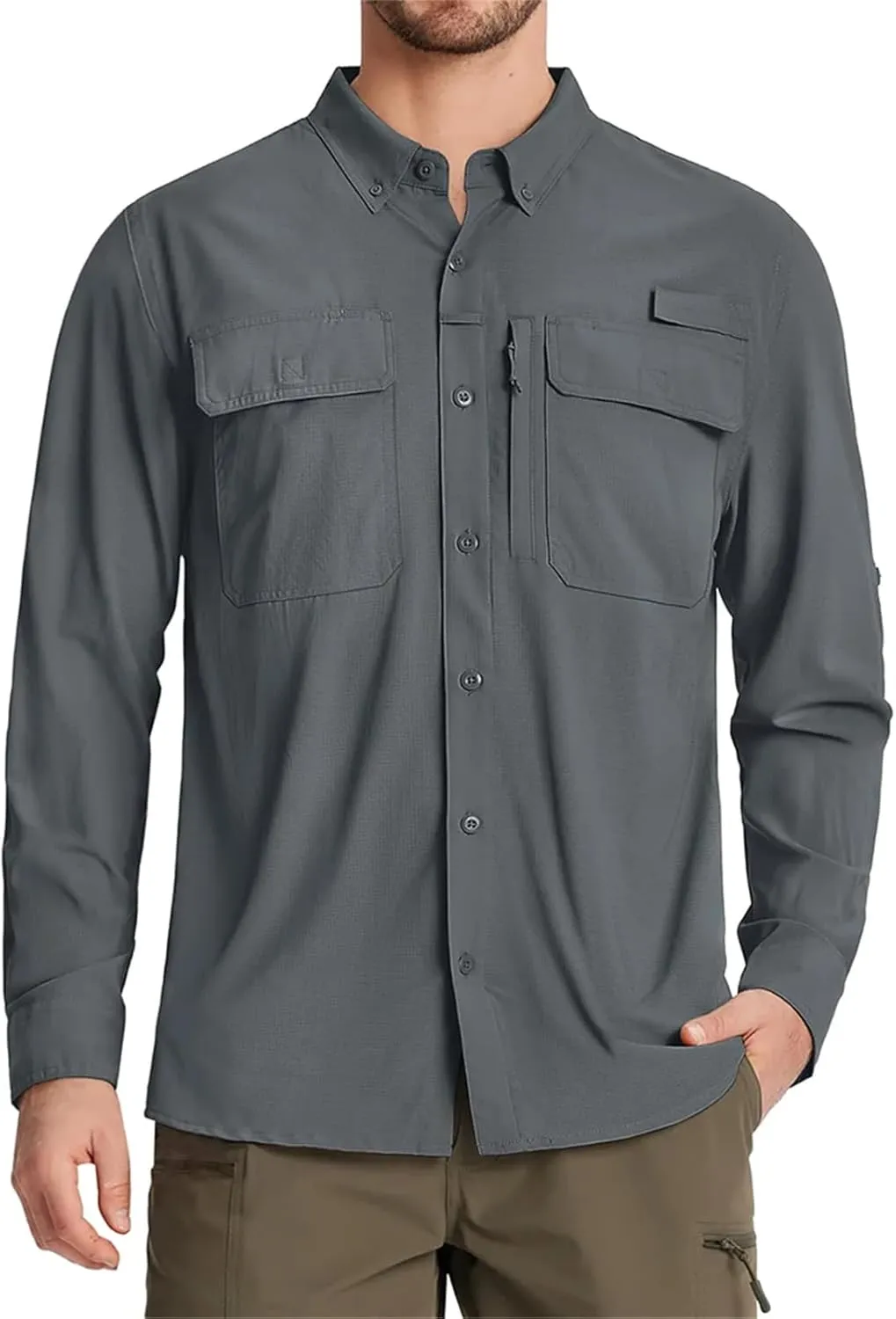 Fishing Shirts Men's Quick Dry Long Sleeve Shirts Mesh Breathable Hiking Work Cargo Shirts