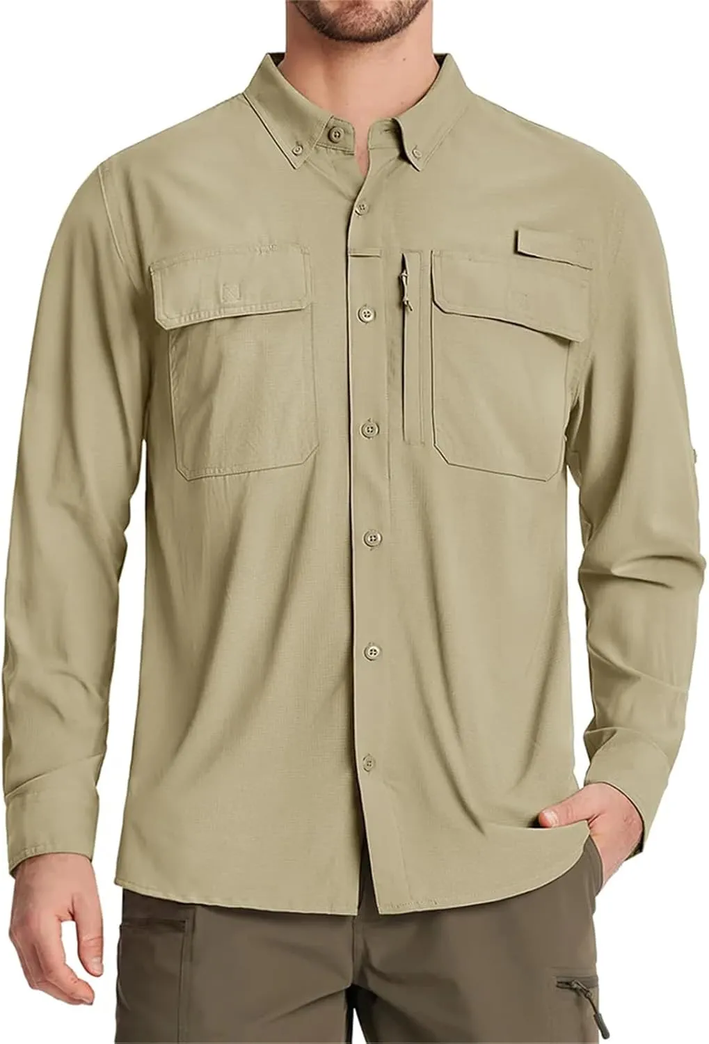 Fishing Shirts Men's Quick Dry Long Sleeve Shirts Mesh Breathable Hiking Work Cargo Shirts