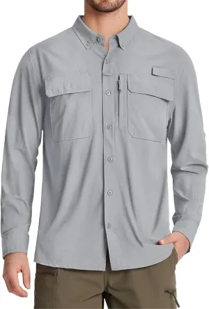 Fishing Shirts Men's Quick Dry Long Sleeve Shirts Mesh Breathable Hiking Work Cargo Shirts
