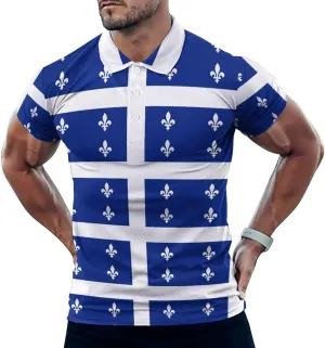 Flag of Quebec Province Canada Mens Polo Shirts Quick Dry Short Sleeve T-shirts Slim Tennis Collared Tees Tops