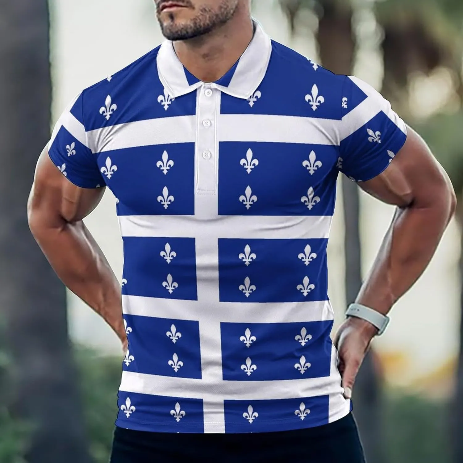 Flag of Quebec Province Canada Mens Polo Shirts Quick Dry Short Sleeve T-shirts Slim Tennis Collared Tees Tops