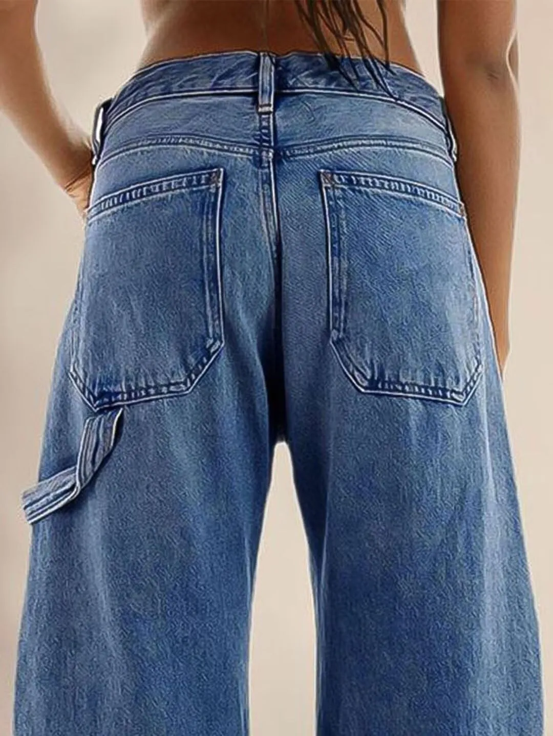 Flamingals Low Rise Barrel Jeans for Women Roll Hem Wash Wide Leg Jeans Baggy Jeans