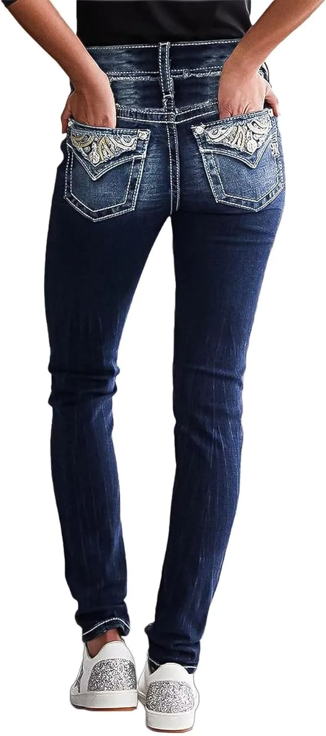 Flamingals Skinny Leg Jeans for Women Stretch Mid Rise Bootcut Jeans Prussian Blue